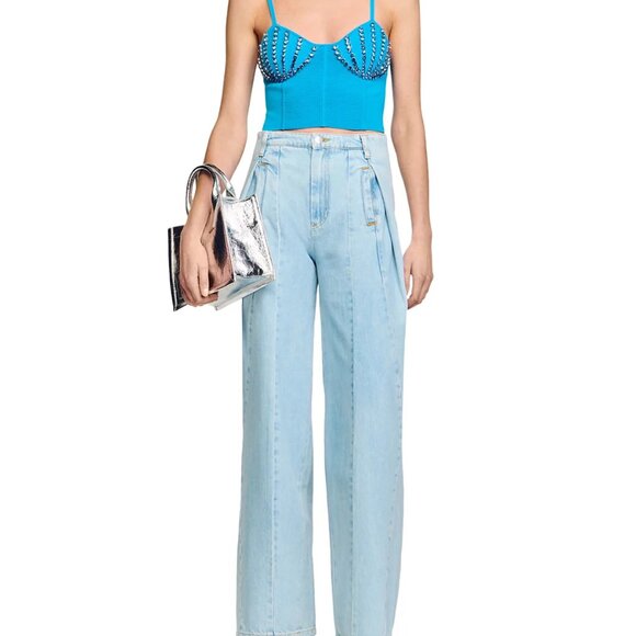 NEW SANDRO Sandro Embellished Shell Top Blue Size 0 - Picture 4 of 6